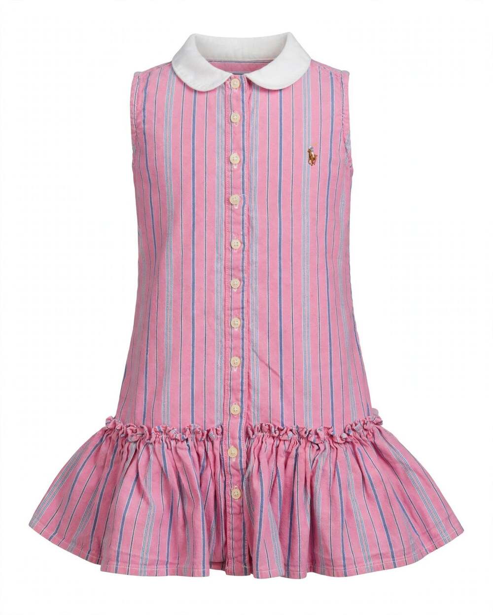 Ralph Lauren Girls Striped Oxford Shirtdress 3T Pink Button Front Pony